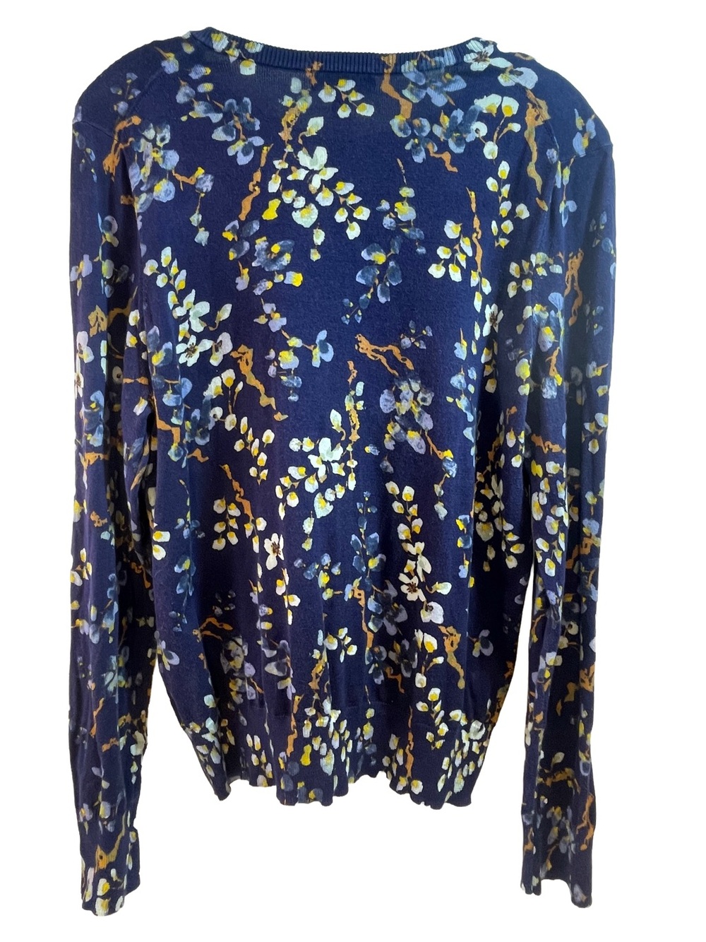 Land's End Navy Floral Button Cardigan Women’s Size Large - Picture 3 of 7